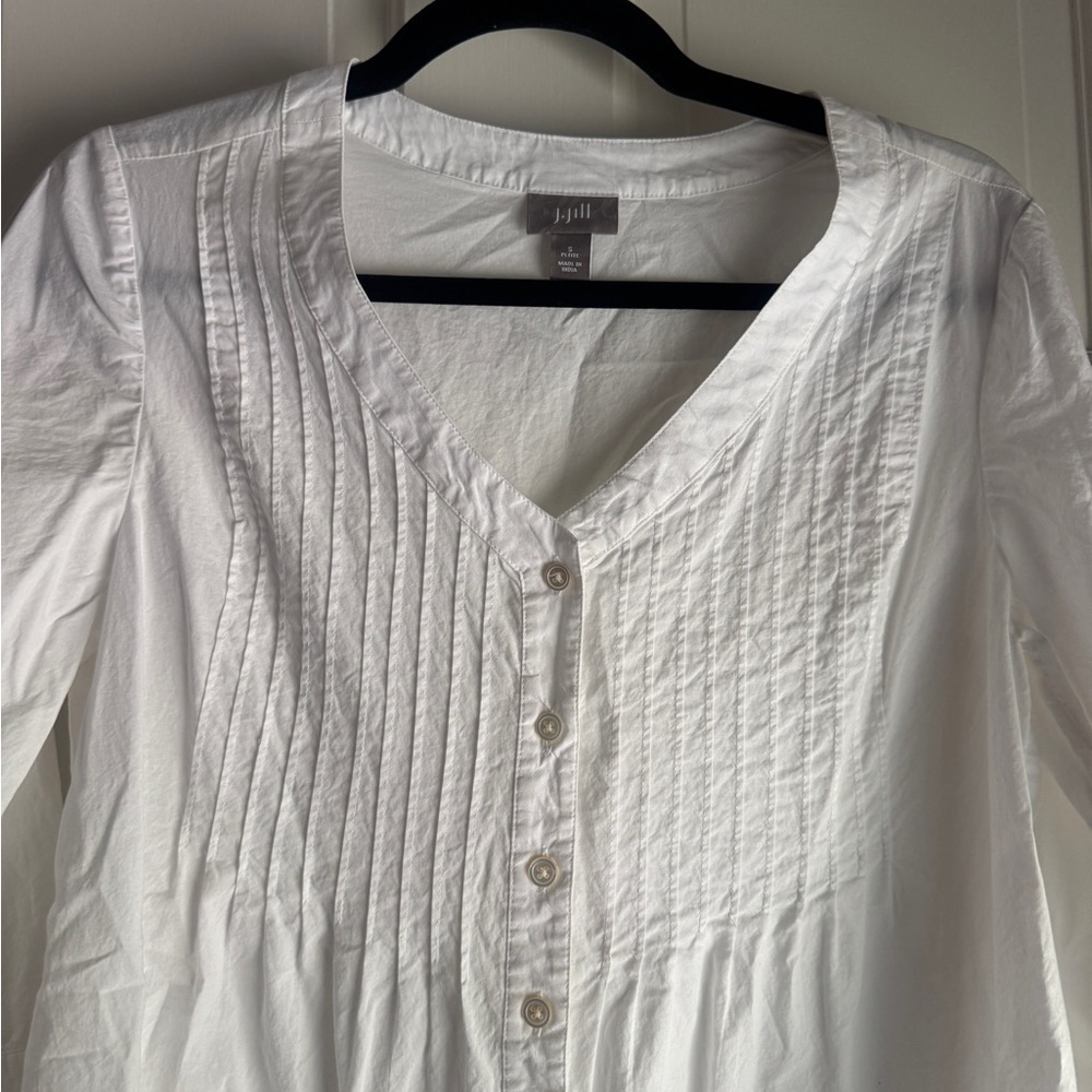 J. Jill 100% Cotton White Pintuck Button Up Blouse - Picture 2 of 6